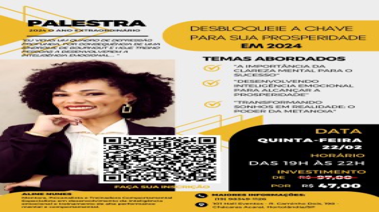 Notícia: PALESTRA DESBLOQUEIE A CHAVE PARA SUA PROSPERIDADE EM 2024