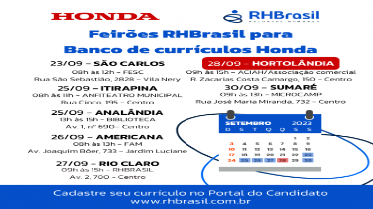 Notícia: Feirões RHBrasil para Banco de Talentos da Honda!