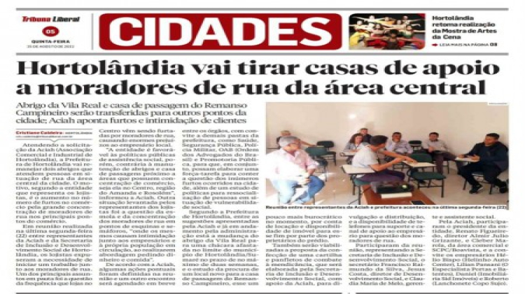 Notícia: Hortolândia vai tirar casas de apoio a moradores de rua da área central